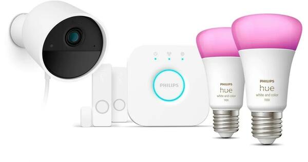 Philips HUE Secure 1x kamera + 2xE27 9W 1100lm 2000-6500K RGB + Bridge + 2x okenní senzor