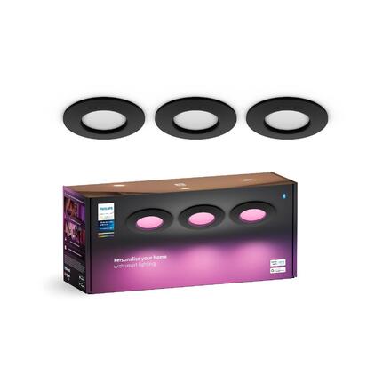 Philips Hue WCA Slim zápustné svítidlo 3x LED 8,3W 790lm 2200-6500K RGB CRI80 9cm kulaté IP44, černé