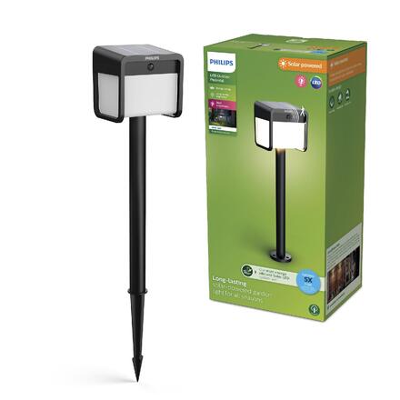 Philips Ezra UltraEfficient solární LED sloupek se senzorem 1,8W 250/25lm 3000K IP44, hranatý, černý