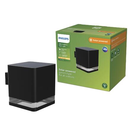 Philips Virona venkovní solární nástěnné LED svítidlo 1,8W 200lm 2700K IP44, černé