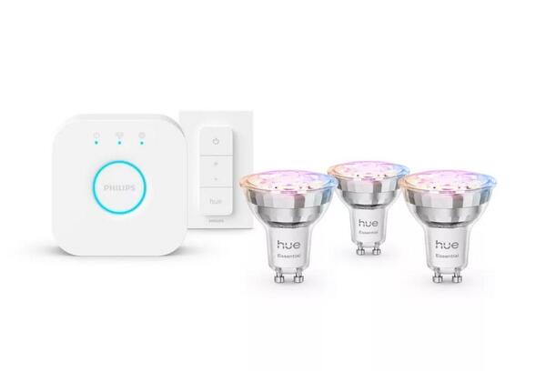 Philips Hue Essential WCA 345 žárovka 4,7W, 345lm, GU10 (3 ks) 2200-6500K RGB startovací sada + bridge + ovladač
