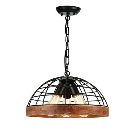 ACA Lighting závěsné svítidlo 3XE27 dřevo + černá D40XH120CM TESLA EG843P40B