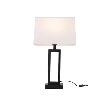 ACA Lighting hranatá stolní lampa DENNIS černý kov bílé textilní stínítko 1xE27 MT240515