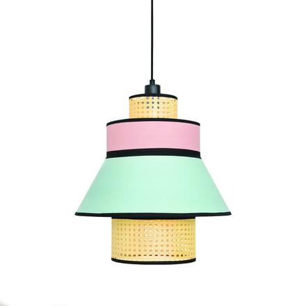 ACA Lighting závěsné svítidlo 1XE27 JAPAN růžová/mentolová textil+ratan D42XH190CM TF20881P