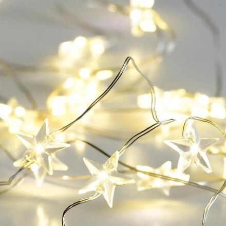 ACA Lighting hvězdičky 20 LED řetěz teplá bílá stříbrný kabel na baterie 2xAA IP20 2m+10cm 1.2W X01201112