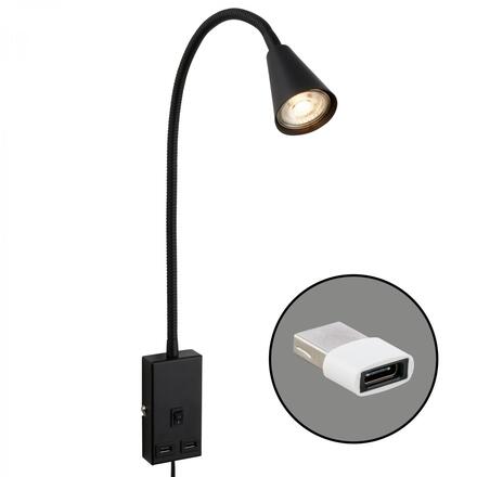 BRILONER Justra lampa na čtení, nastavitelná, 2x USB porty, černá 2175015
