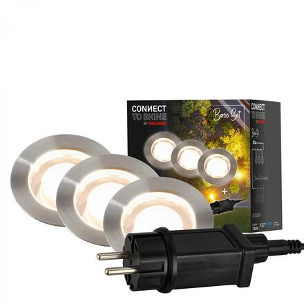 BRILONER CONNECT TO SHINE startovací sada 12V zahradní osvětlení - trafo, 3x LED svítidlo do země, IP67, stříbrná 3916032