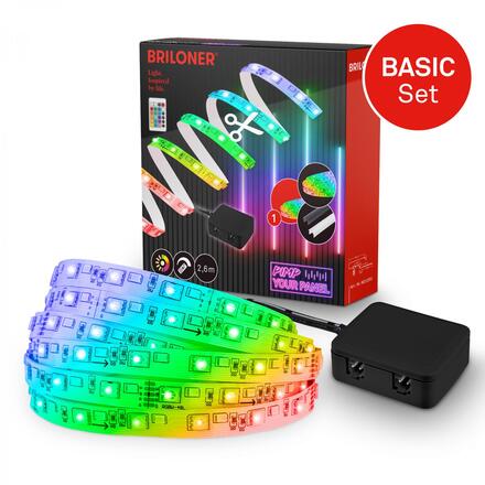BRILONER Startovací sada RGB LED pásek pro nástěnné panely – 260cm, dálkový ovladač, vč. rozbočovače 8022252