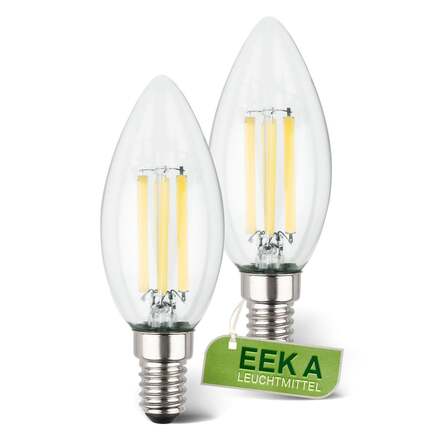 BRILONER EEK A 2ks sada E14 LED žárovka, třída A, Filament, 50.000h, 840lm, 4W, teple bílé světlo, svíčka 0553004