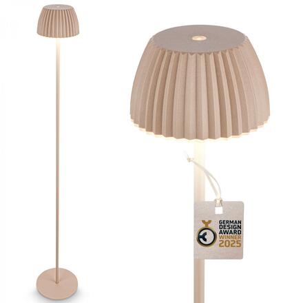 BRILONER nabíjecí stojanová lampa Riffle - 124 cm, 4,2W, 400lm, bezdrátová, LED, stmívatelná, dotykový vypínač, béžová 1238011