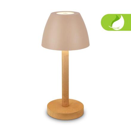 BRILONER Serina Wood stolní lampa - 2,5W, 200lm, bezdrátová, LED, dotykový vypínač, IP44, stmívatelná, béžová/dřevo 7661011