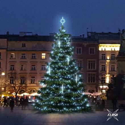 LED světelná sada na stromy vysoké 9-11m, ledová bílá s Flash, s padajícím sněhem