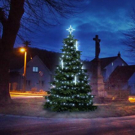 LED světelná sada na stromy vysoké 3-5m, ledová bílá s padajícím sněhem