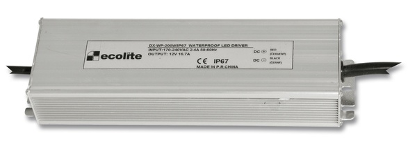 Ecolite El. trafo, 230V-12V, 16.7A, 200W DX-WP-200W/IP67