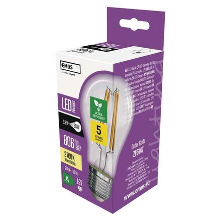 EMOS LED žárovka Filament A60 / E27 / 3,8 W (60 W) / 806 lm / teplá bílá ZF5147