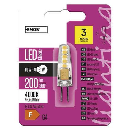 EMOS LED žárovka Classic JC A++ 2W G4 neutrální bílá 1525735401