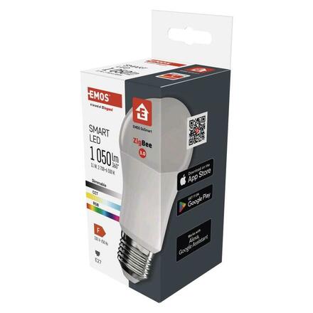 EMOS Chytrá LED žárovka GoSmart A60 / E27 / 11 W (75 W) / 1 050 lm / RGB / stmívatelná / Zigbee ZQZ515R