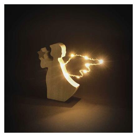 EMOS LED dekorace dřevěná - anděl, 13 cm, 2x AAA, vnitřní, teplá bílá, časovač DCWW43