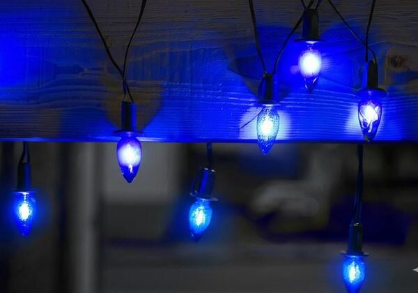 LED VENKOVNÍ souprava Šiška modrá, možnost prodloužení, černá kabeláž + napájecí trasformátor