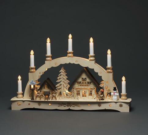 Adventní svícen 3254-100, dřevěný přírodní vyřezávaný, motiv HÁJOVNA