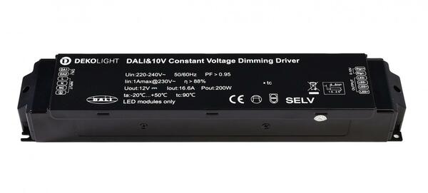 Deko-Light napájení BASIC, DIM, CV, 200AD-12V, DALI-Bus / Push / 1-10V konstantní napětí 0-16700 mA IP20 stmívatelné 12V DC 200,00 W  862160