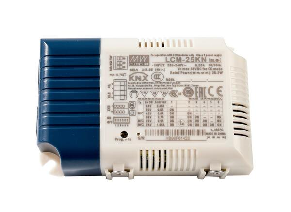 Meanwell napájení DIM, Multi CC, LCM-25KN - KNX konstantní proud 350/500/600/700/900/1050 mA IP20 stmívatelné 6-54 VDC 18,9 W / 25,2 W  862174