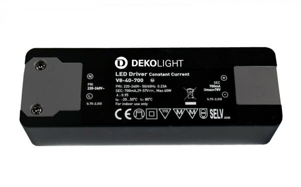 Deko-Light LED-napájení BASIC, CC, V8-40-700mA/40W konstantní proud 700 mA IP20 29-57V DC 20,30-40,00 W 862199