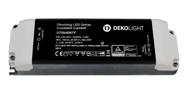 Deko-Light LED-napájení BASIC, DIM, CC, D70040NTF/40W konstantní proud 700 mA IP20 stmívatelné 28-56V DC 19,60-40,00 W 862208