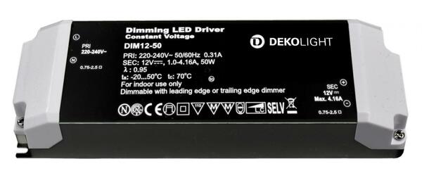 Deko-Light LED-napájení BASIC, DIM, CV 12V 12-50W konstantní napětí 1000-4610 mA IP20 stmívatelné 12V DC 12,00-50,00 W 862220