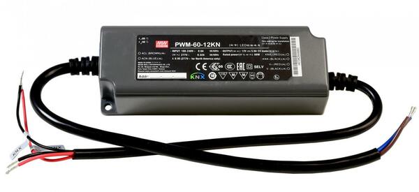 Meanwell napájení CV, PWM-60-12KN konstantní napětí 0-5000 mA IP67 stmívatelné 12V DC 60,00 W 872109