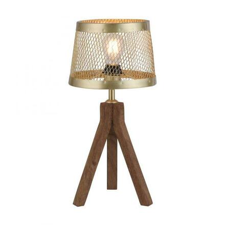 LEUCHTEN DIREKT is JUST LIGHT Stolní lampa, matná mosaz, 1xE27, šňůrový vypínač, dřevo