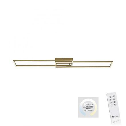 LEUCHTEN DIREKT LED stropní svítidlo, 110x25cm, dálkový ovladač, stmívatelné, matná mosaz, 2700-5000K