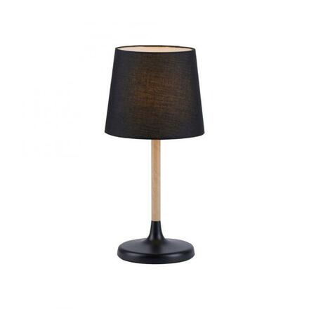 LEUCHTEN DIREKT is JUST LIGHT Stolní lampa, látkové stínidlo, černá, dřevo, jednoduché, nadčasové 14423-18