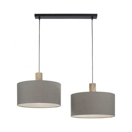 LEUCHTEN DIREKT is JUST LIGHT Závěsné svítidlo, tkanina, šedá, E27, dřevo, 2-ramenné