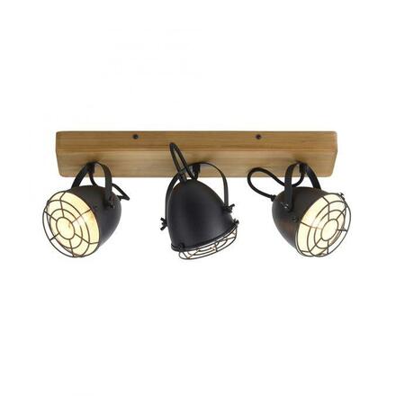 LEUCHTEN DIREKT is JUST LIGHT nástěnné svítidlo vintage retrolook dřevo / kov, 3-ramenné, černá LD 15173-18