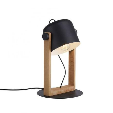 LEUCHTEN DIREKT is JUST LIGHT stolní lampa, černá, šňůrový vypínač, imitace dřeva, industriální design