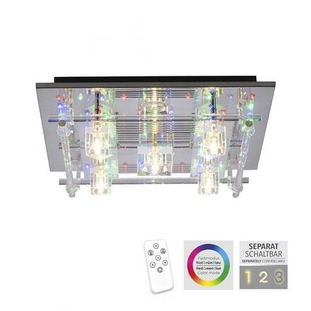 LEUCHTEN DIREKT is JUST LIGHT LED stropní svítidlo KEMAL 2.0, křišťálové sklo, chrom, teplá bílá, dálkový ovladač RGB+3000K
