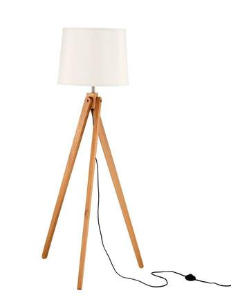 NOVA LUCE stojací lampa ALMA přírodní dřevo bílé stínidlo černý kabel E27 1x12W bez žárovky 60201
