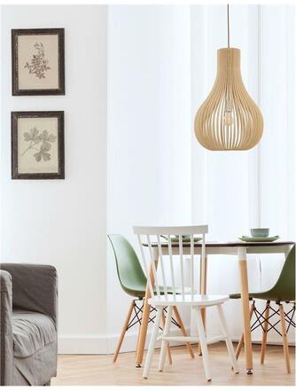 NOVA LUCE závěsné svítidlo SOHO přírodní dřevo hnědý textilní kabel dřevěná rozeta E27 1x12W 230V IP20 bez žárovky 9138061