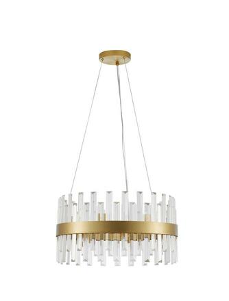 NOVA LUCE závěsné svítidlo CROWN saténový zlatý kov čirý křišťál (48 ks) G9 7x5W 230V IP20 bez žárovky 9695218