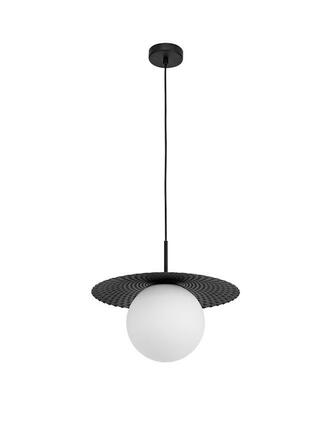 NOVA LUCE závěsné svítidlo OBBIT opálové sklo matný černý kov E27 1x12W 230V IP20 bez žárovky 9988380