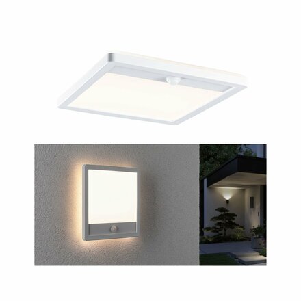 PAULMANN LED venkovní panel Lamina vč. pohybové čidlo IP44 hranaté 250x250mm 3000K 14,5W 230V bílá umělá hmota