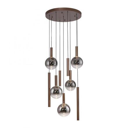 PAUL NEUHAUS LED závěsné svítidlo BOWL, hnědé, kruhové, 9-ramenné, stmívatelné, nastavitelná výška SimplyDim 2700K