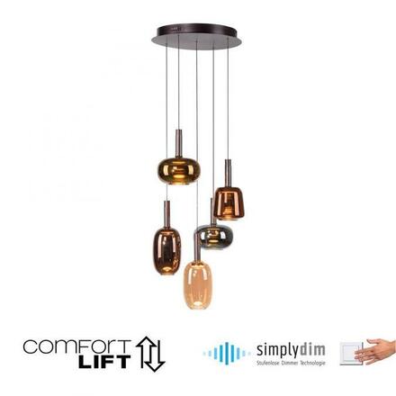PAUL NEUHAUS LED závěsné svítidlo 5 ramenné nastavitelná výška Comfort Lift stmívatelné paměťová funkce SimplyDim 3000K PN 2682-70