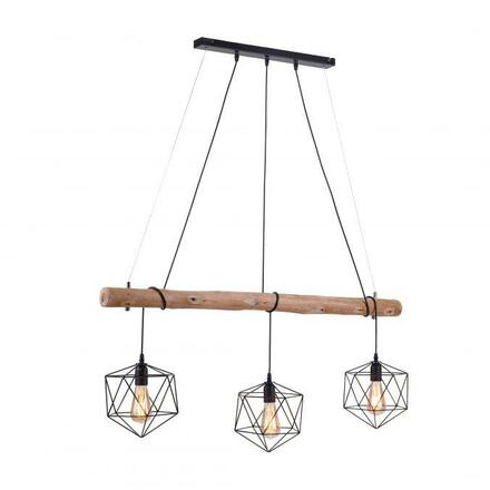 LEUCHTEN DIREKT is JUST LIGHT Závěsné svítidlo moderní dřevo, černá, 3-ramenné, drátěné tělo, E27 patice