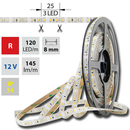 McLED LED pásek SMD3528 červená, DC12V, IP54, 10mm, bílý PCB pásek, 120 led/metr 121.232.10.0