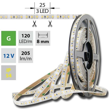 McLED LED pásek SMD3528 zelená, DC12V, IP54, 10mm, bílý PCB pásek, 120 led/metr 121.235.10.0