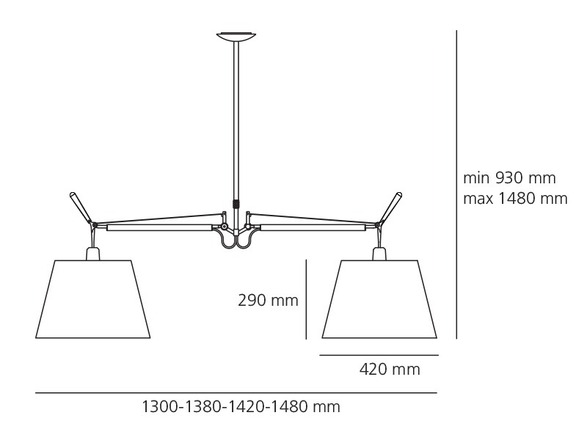 Artemide závěsné svítidlo Tolomeo Basculante Due Bracci E27 max 2x21 W bez stínítka