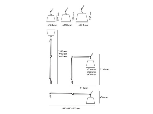 Artemide stolní LED svítidlo Tolomeo Mega 31 W 2700K stmívatelné bez stínítka a základny