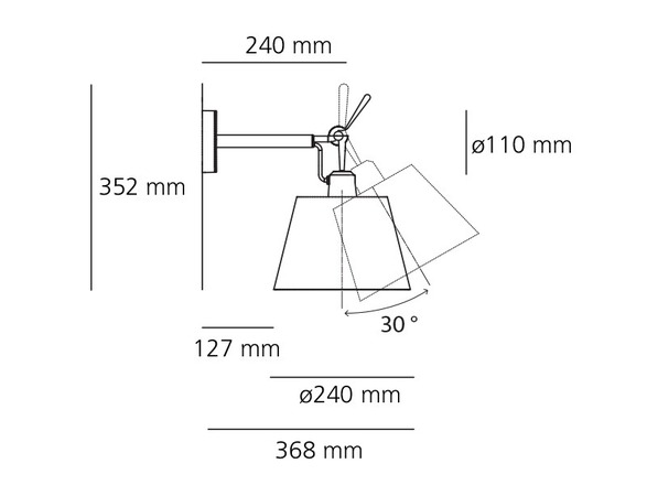 Artemide nástěnné svítidlo Tolomeo Wall Diffusor 24 E27 max 17 W bez stínítka